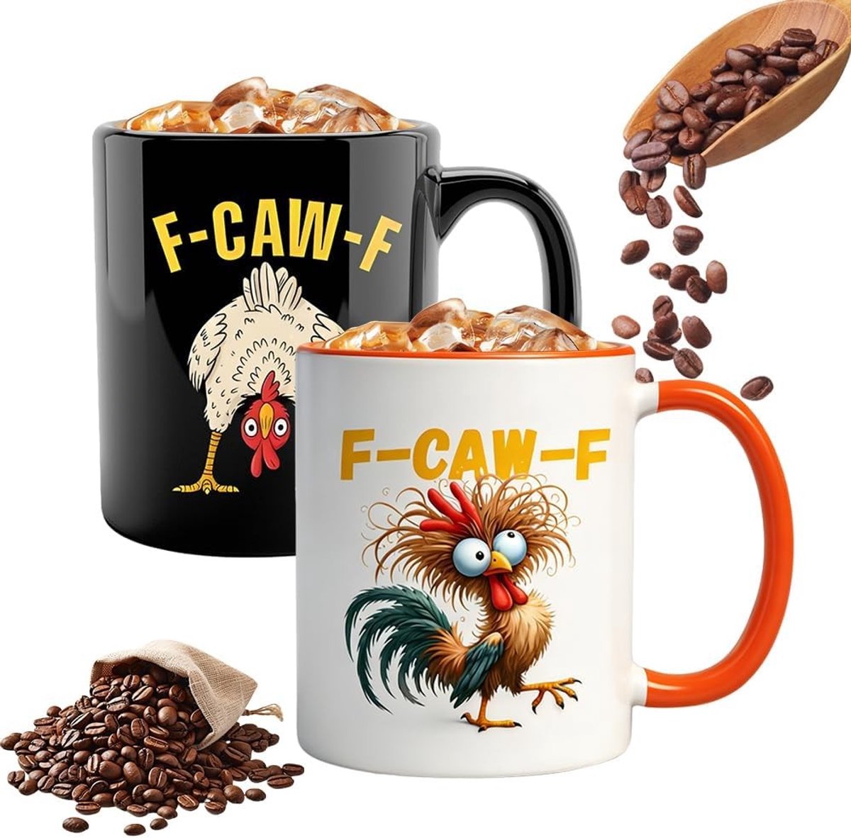Leuke Koffiemokken van Keramiek, 350 ml, Vrolijke Kippenvorm, Perfect als Cadeau voor Collega's en Vrienden, Set van 2