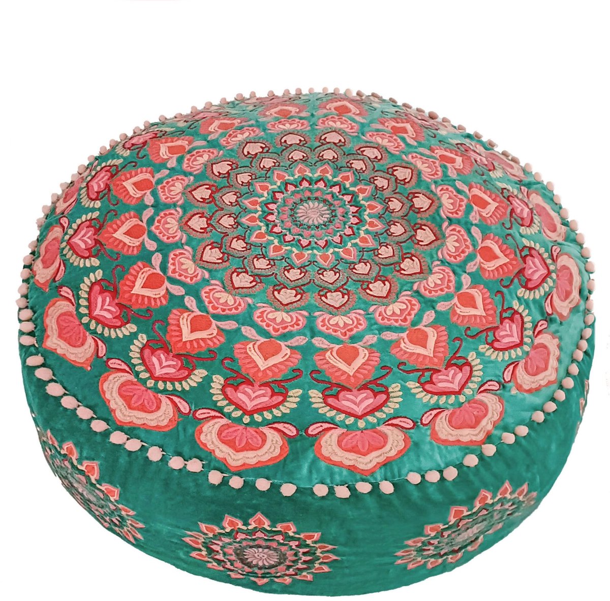 Inovra- Poef Ronde Fluwelen Borduurwerk - Zacht Vloerkussen - Marokkaans Ontwerp - 60 cm Diameter - Elegante Comfort - Boho-Charm