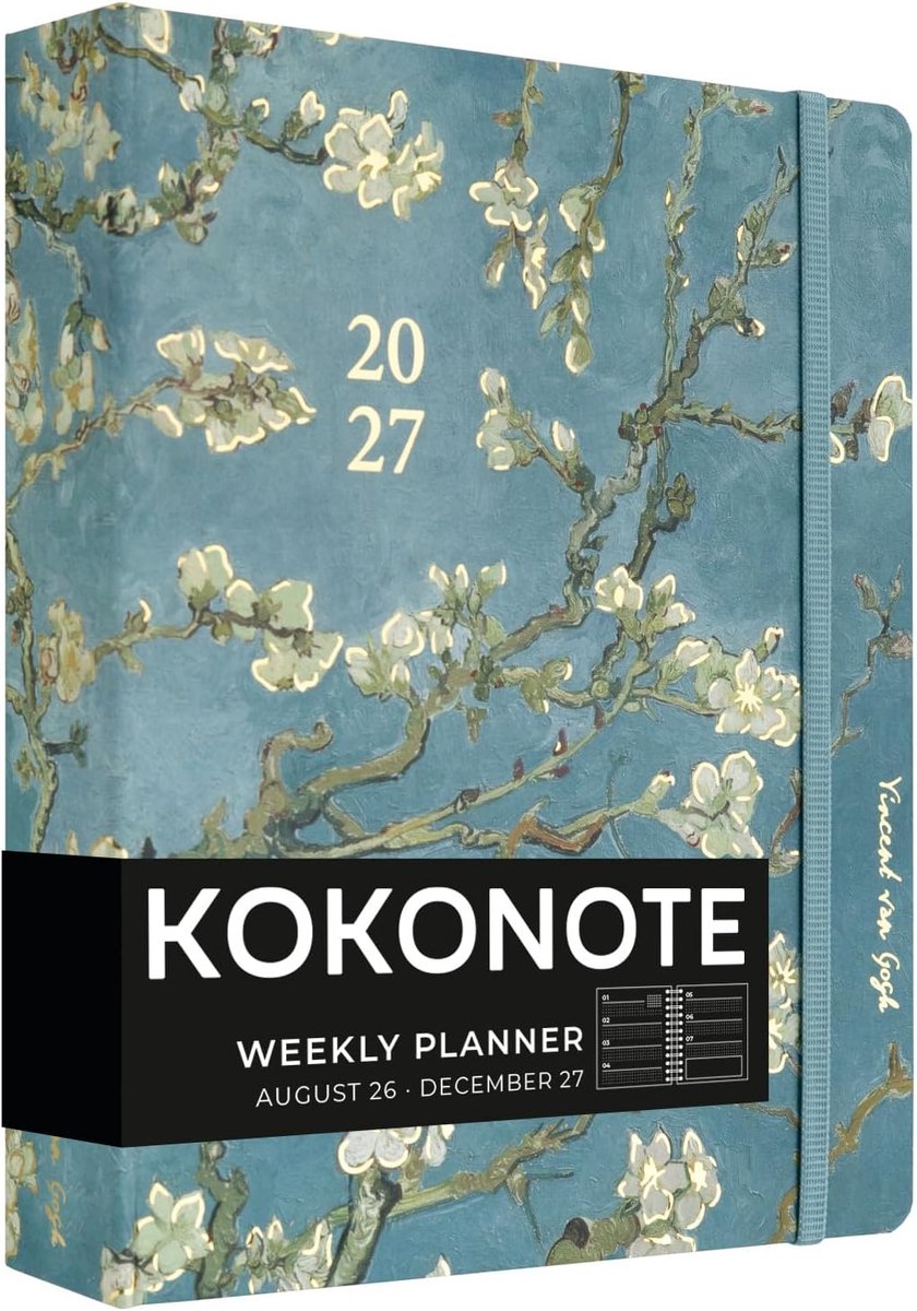 Thijox - Kokonote Academische Agenda 2026-2027 Weekoverzicht, Van Gogh Cadeaus, Mid Year Planner, Aesthetic Stationery voor School en Studeren