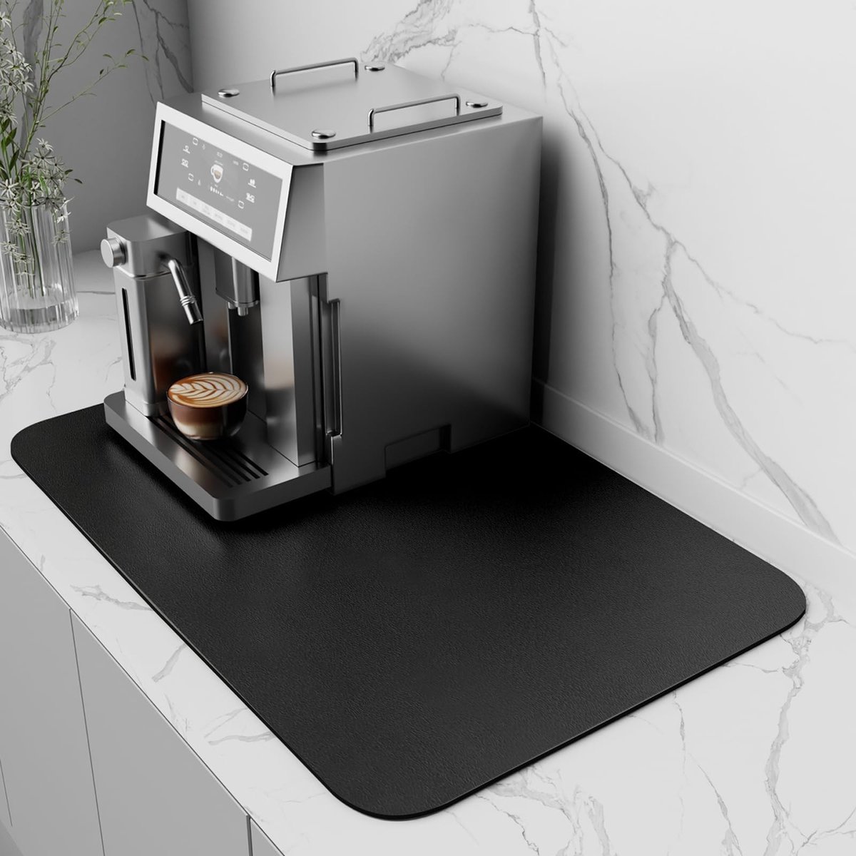 Inovra- Afdruipmat Antislip - Droogmat voor Koffiemachine - Sneldrogend - 43x80cm - Zwart - Onderkant met Antislip - Koffiemat