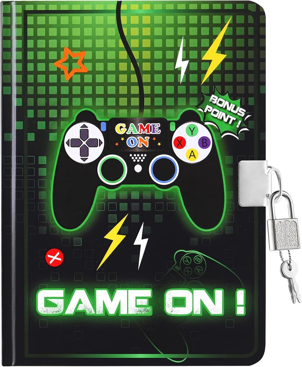 Thijox - Lichtgevend Speldagboek Kinderen Jongens 20x14,5 cm - 160 Gelinieerde Pagina's - Reisdagboek met Slot en Sleutel voor Creatieve Uitdrukking -