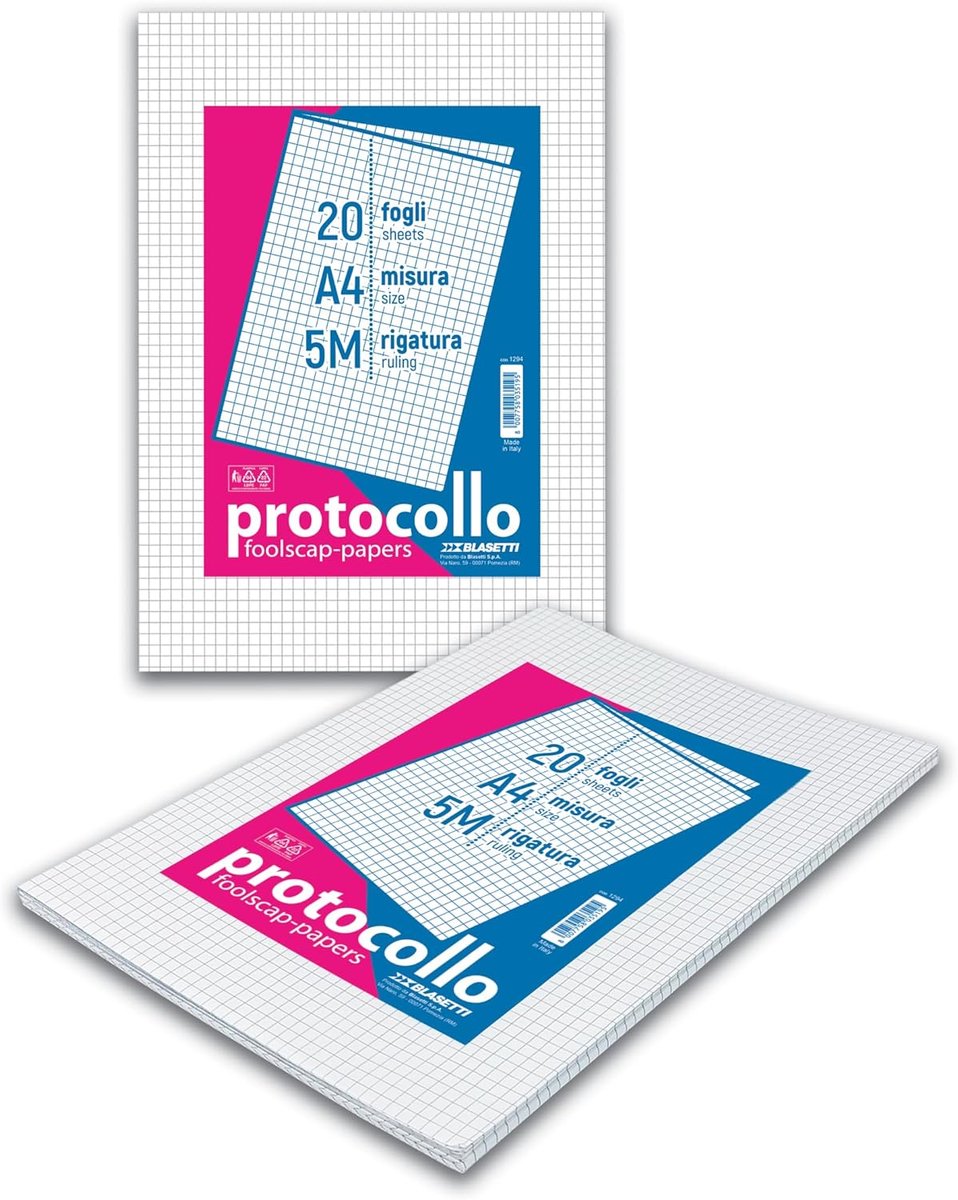 SnelShoppen - Schrijf Notebooks FOGLI Protocollo 21 x 29,7 cm 5 m - Hoogwaardige Schrijfpapieren voor School, Kantoor en Creatieve Projecten