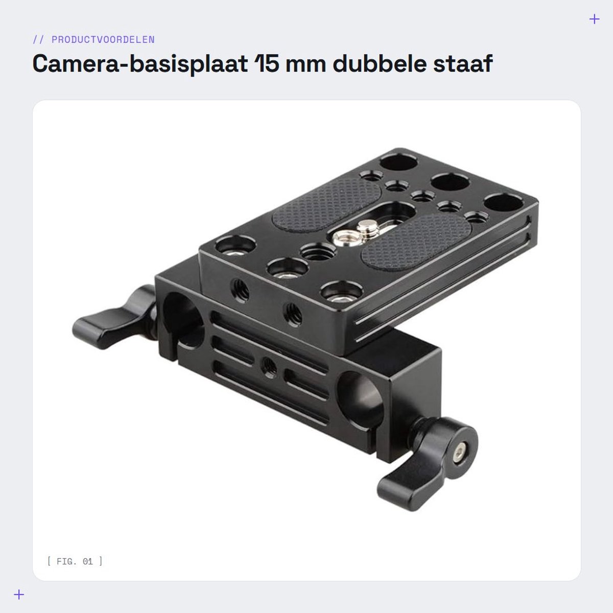 Inovra- Camera-basisplaat geïntegreerd met 15 mm dubbele staaf klem - Universele basisplaat - Rubber kussens - Balanscontrole - Lichtgewicht 179,3 g - 1/4 inch montageschroef - Camera Rig