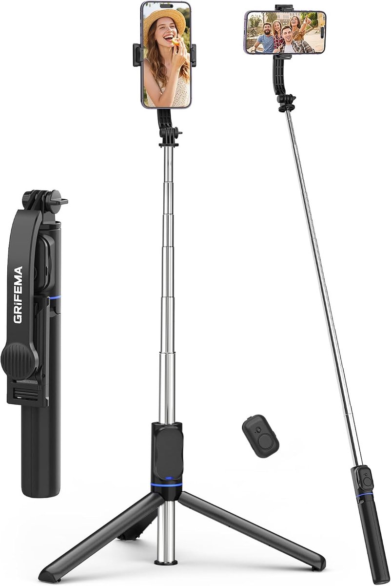 Thijox - Uitschuifbare Selfie Stick Statief 107cm met Afstandsbediening, 360° Draaibare Mount voor iPhone 17 16 15 14 Pro Max & Android, Draagbaar voo