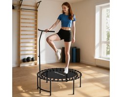 MEUNIQ fitness trampoline Ø102 cm met 5-voudig verstelbare T-handgreep 116-132 cm, 36 bungee-koorden, max. 100 kg, rebounder voor indoor thuistraining, zwart