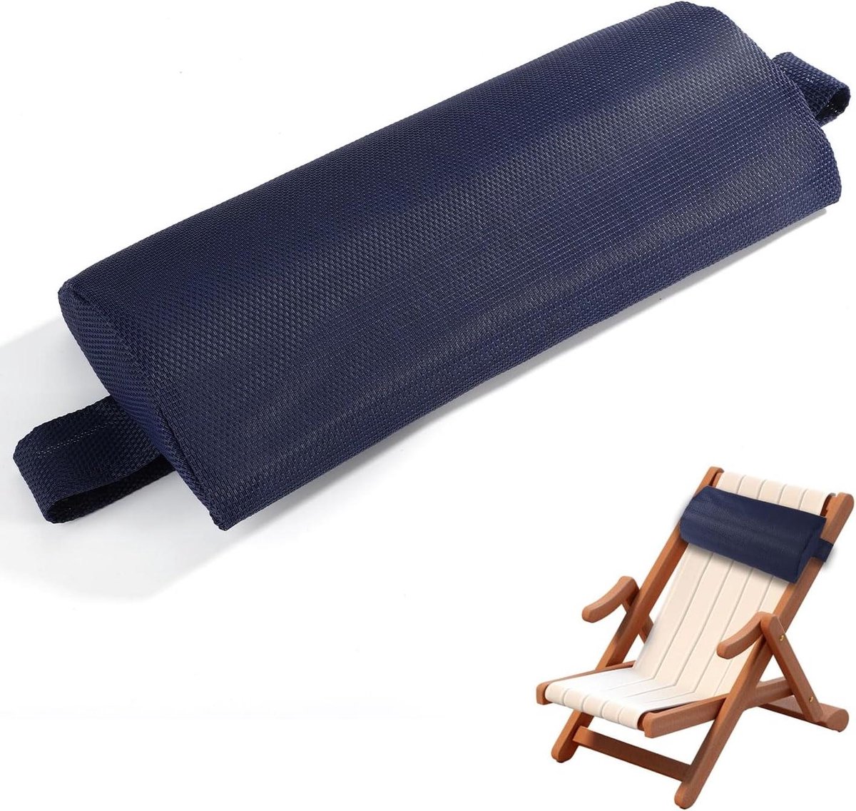 Hoofdkussen Ligstoel - Neksteun Kussen - Buiten Ontspannen - Waterdicht Ademend - 37x17x5 cm - Donkerblauw