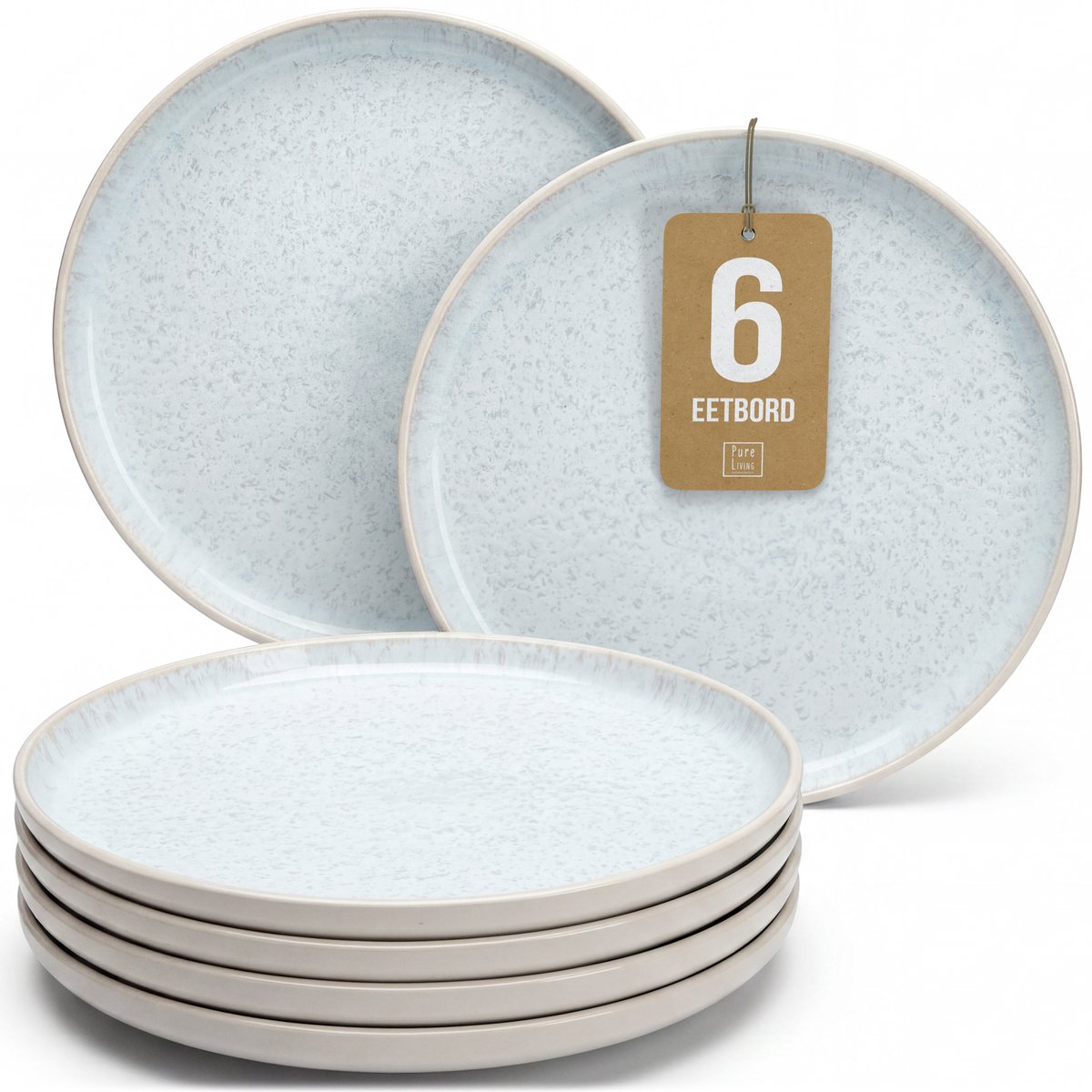 Pure Living Ibiza Light Set Van 6 Dinerborden - Ø 26 cm - Beigeblauw - Massief Aardewerk - Vaatwasserbestendig - Magnetronbestendig