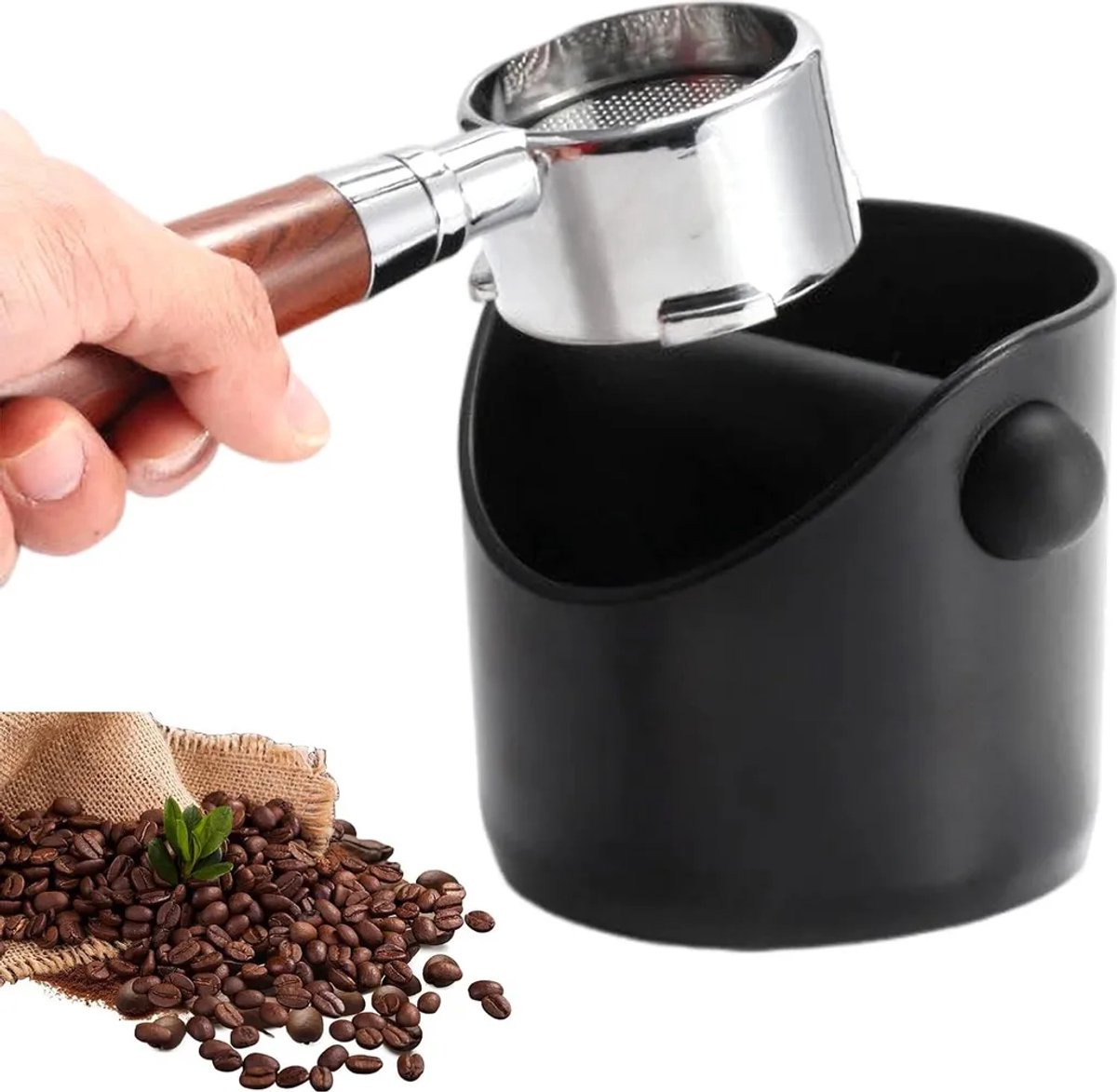 Opvangbak voor espressokoffie - Opvangbak voor koffiedik met verwijderbare geluidsdemping (Zwart, 10 x 11 x 10 cm)