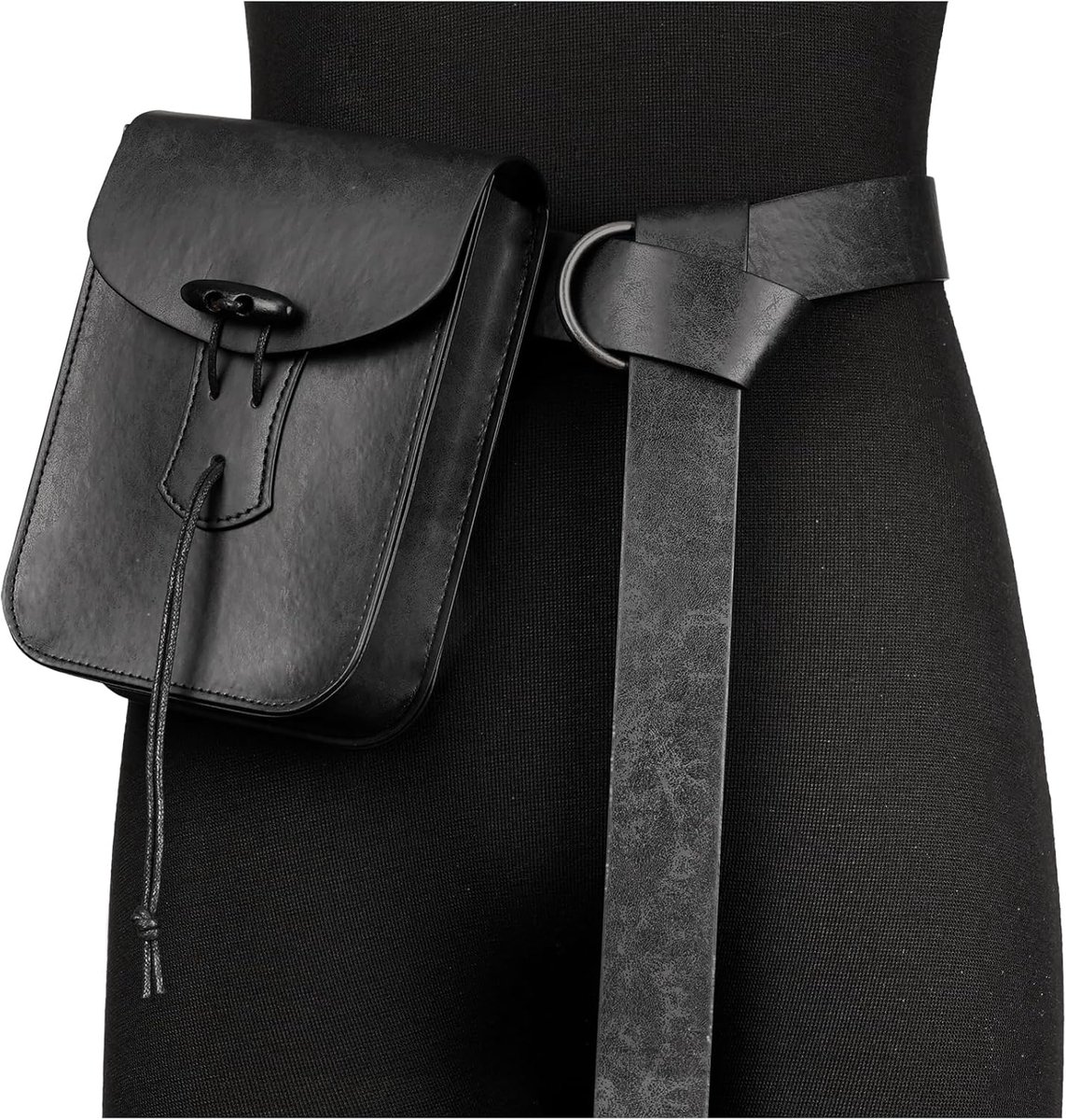 Thijox - Middeleeuwse Kunstleren Heuptas - Vintage Renaissance Buiktas met Riem - Ideaal voor Cosplay, LARP, Feestjes en Dagelijks Gebruik - Bruin/Zwa