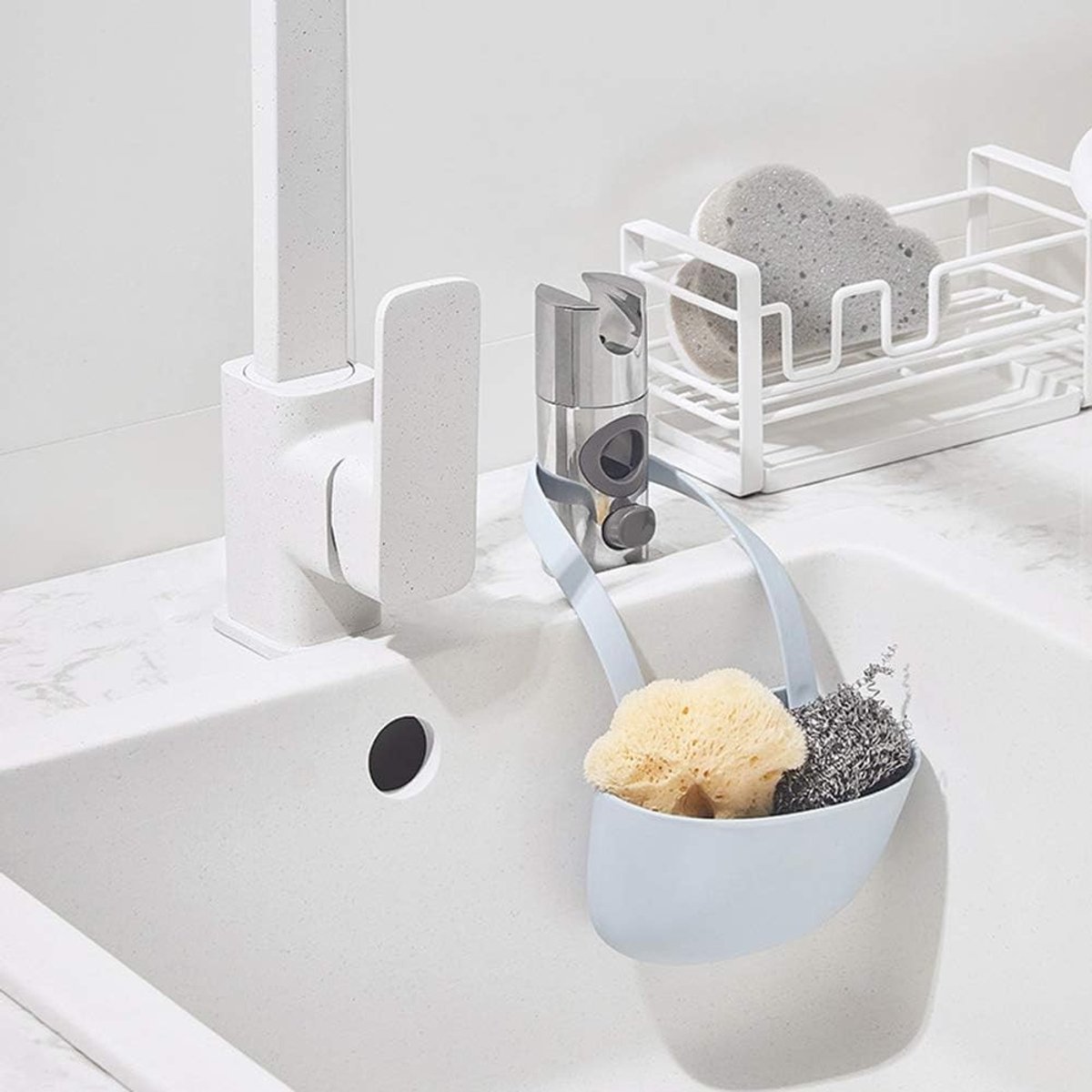 Keuken Organizer met Sponshouder, Hangende Afwas Caddy voor de Gootsteen, Grijs en Praktisch