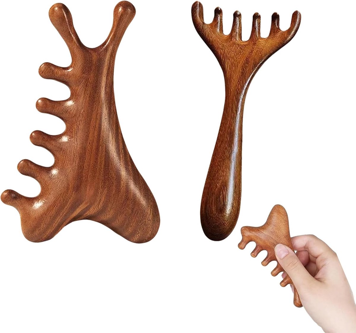 Houten hoofdmassagekam 2pcs - multifunctioneel - bruin - voor ontspanning en stressvermindering - ShopVlot