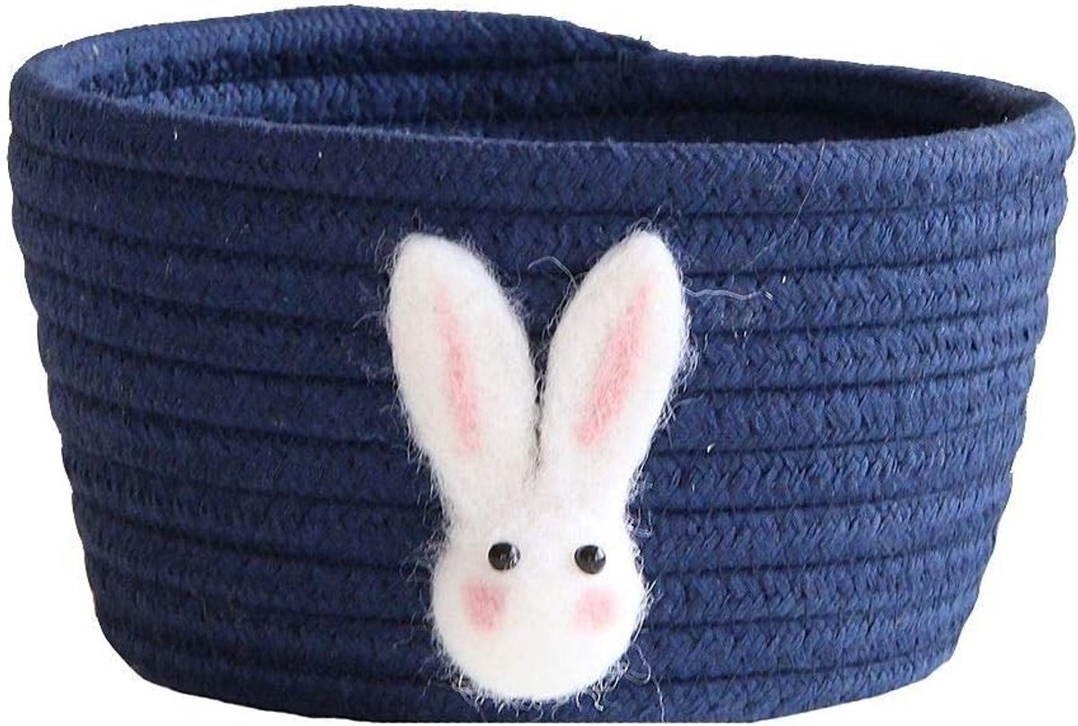 Schattige Woven Opbergmand van Katoen, Handgeweven Speelgoedmand, Multifunctionele Organizer voor Thuis en Kantoor, Navy Blauw