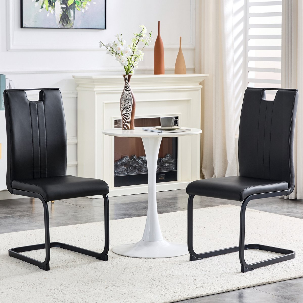 DESMIU Eetkamerstoel - 99 Cm - Set Van 2 Met Ergonomische Rugleuning En Antislip Voetjes - Voor Eetkamer En Kantoor - Kunstleer Zwart