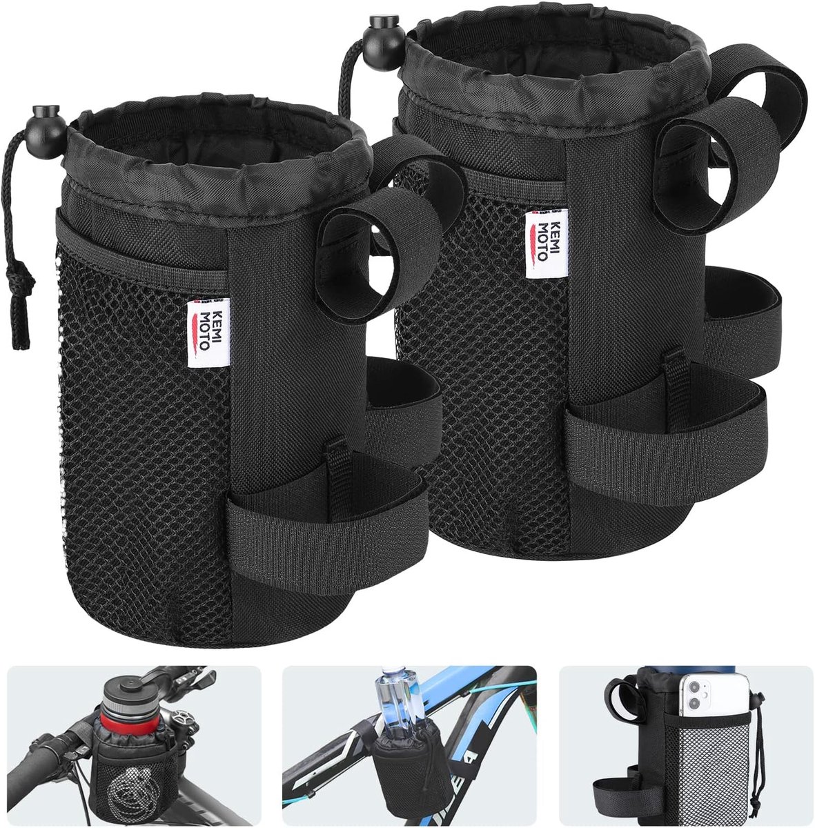 Thijox - Fiets Flessenhouder en Bekerhouder - Waterfleshouder voor MTB en Kinderwagen - Opvouwbare Bidonhouder met 4 Klittenbandjes - 2 Stuks