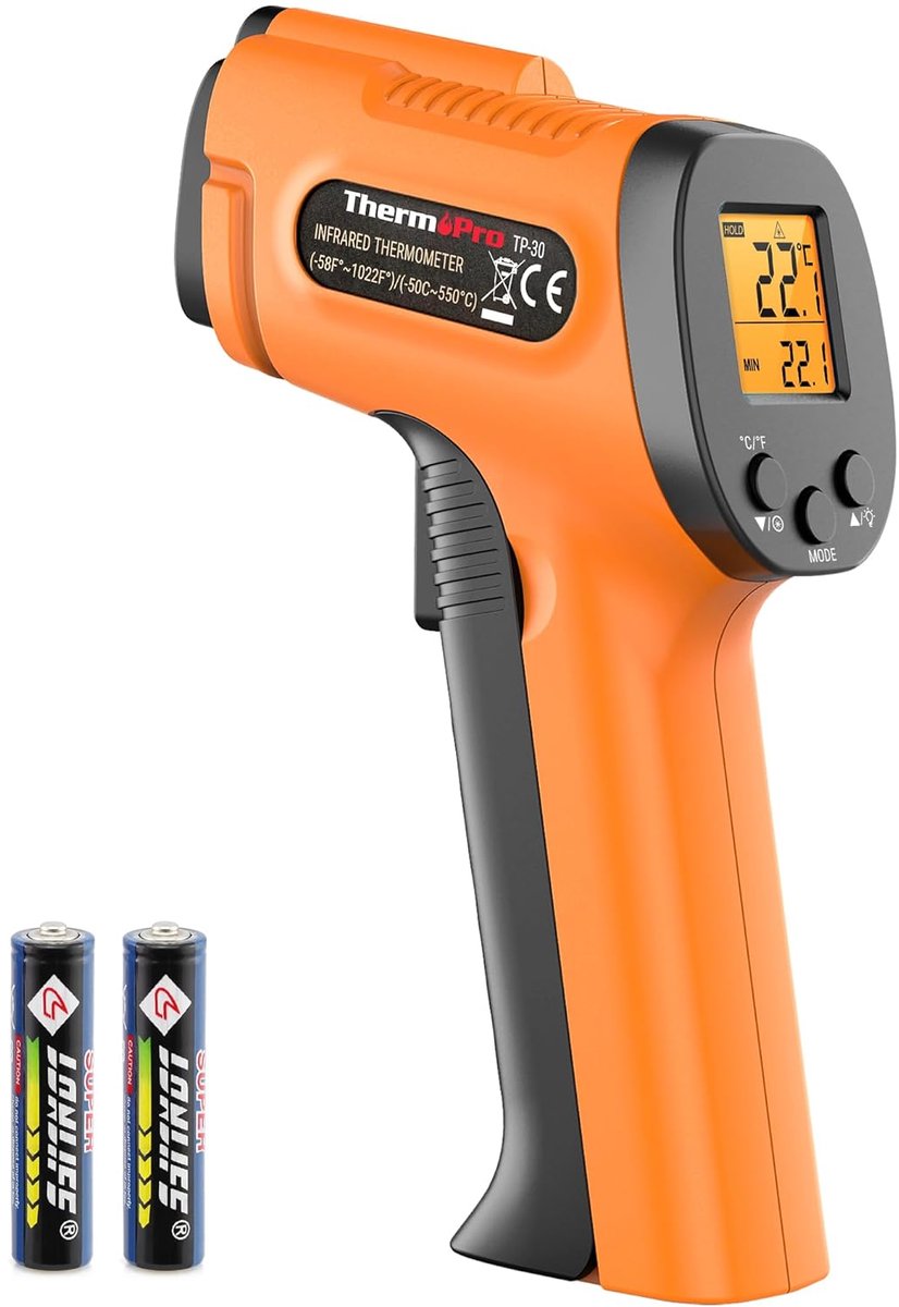 Thijox - ThermoPro TP30 Infraroodthermometer Lasertemperatuurmeter -50°C ~ 550°C Emissiviteit Instelbaar MAX/MIN/AVG-waarden voor Airconditioning, Aut