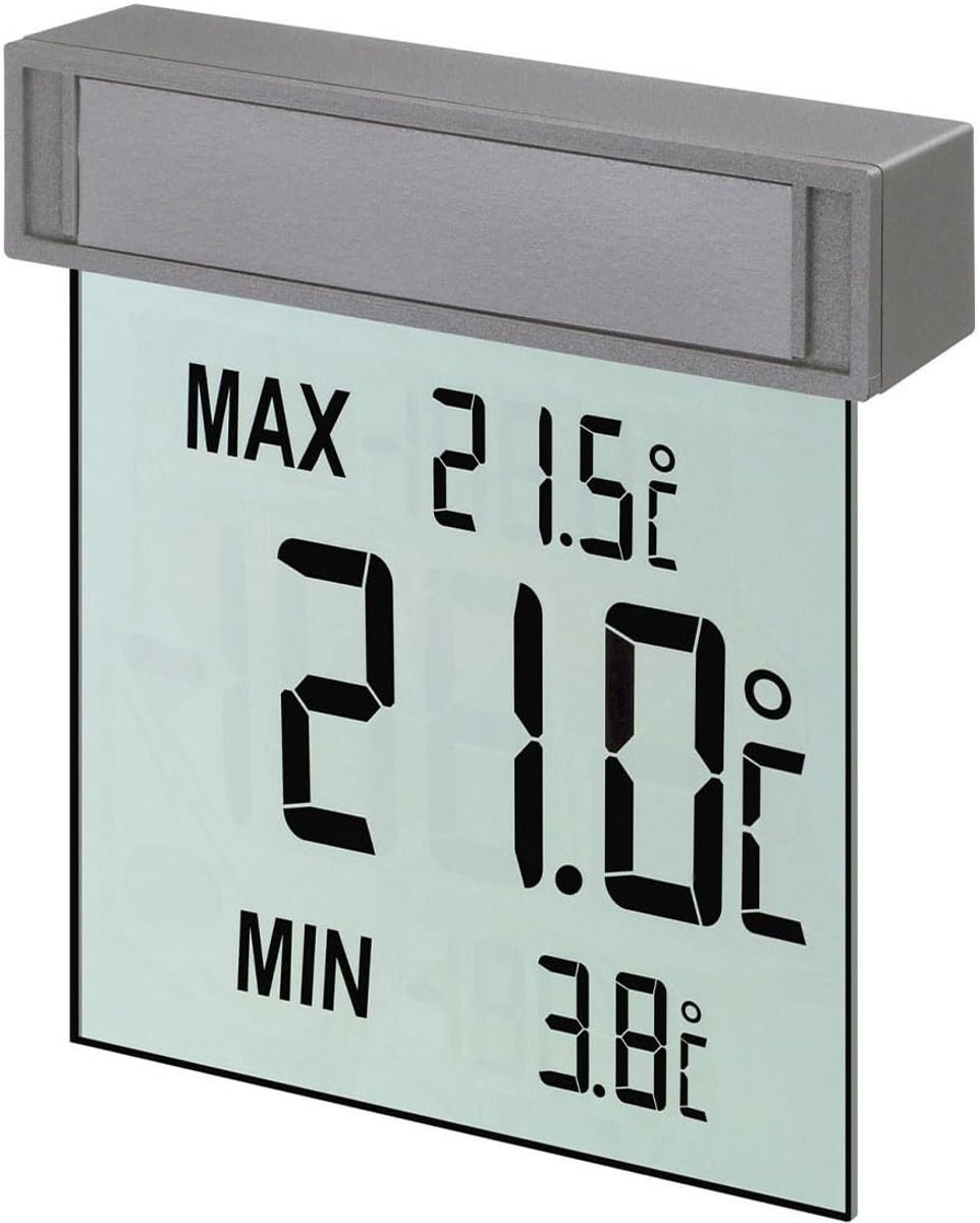Thijox - Digitale Raamthermometer Vision met Groot Display, Weerbestendig en Plat Ontwerp, Buitentemperatuur Aflezen, Zilver, (L) 97 x (B) 22 x (H) 10