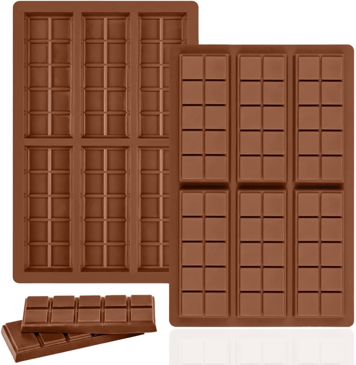 Dailygoods- Siliconen Mal - Set van 2 Stuks - 6 Holtes Chocoladevormen - BPA-vrij - Antiaanbaklaag - Duurzaam en Herbruikbaar - Afmetingen 26 x 17 x 1,5 cm - Chocoladevorm