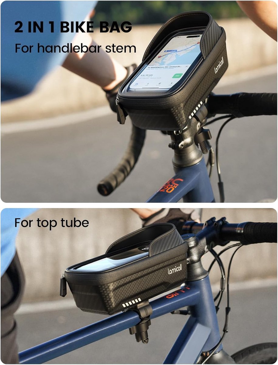 SnelShoppen - Lamicall 2-in-1 Fietstas Frame - Waterdichte Stuurtas Fiets voor 20-40 mm Frame en Stuur - 1,3 L Mobiele Telefoon Tas Bovenbuistas met T