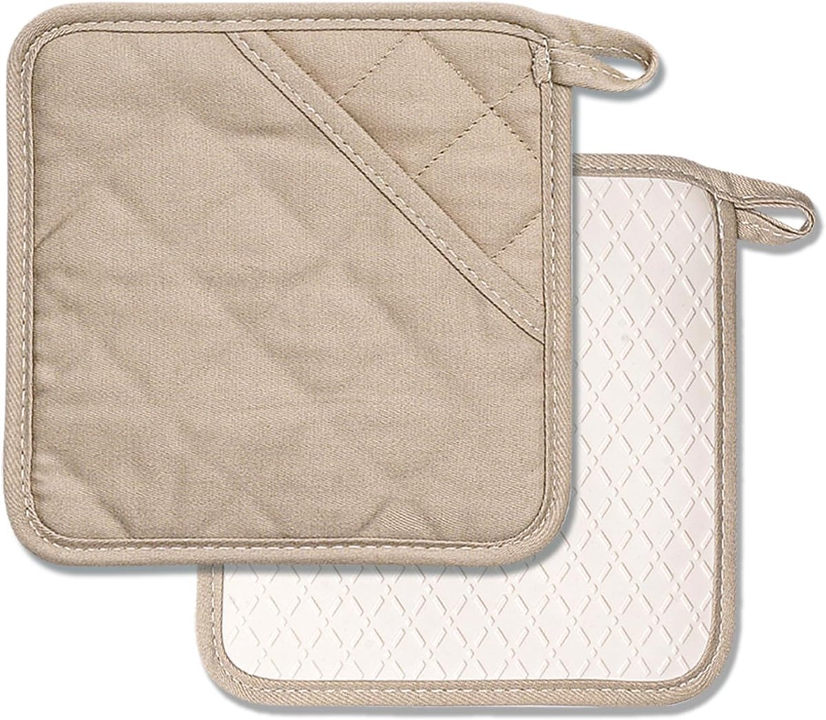 Thijox - Hittebestendige Siliconen Pannenlap 18 cm - Beige Keukenhulp met Ophanglus - Zachte en Dikke Katoenen Beschermlappen voor Koken en Bakken