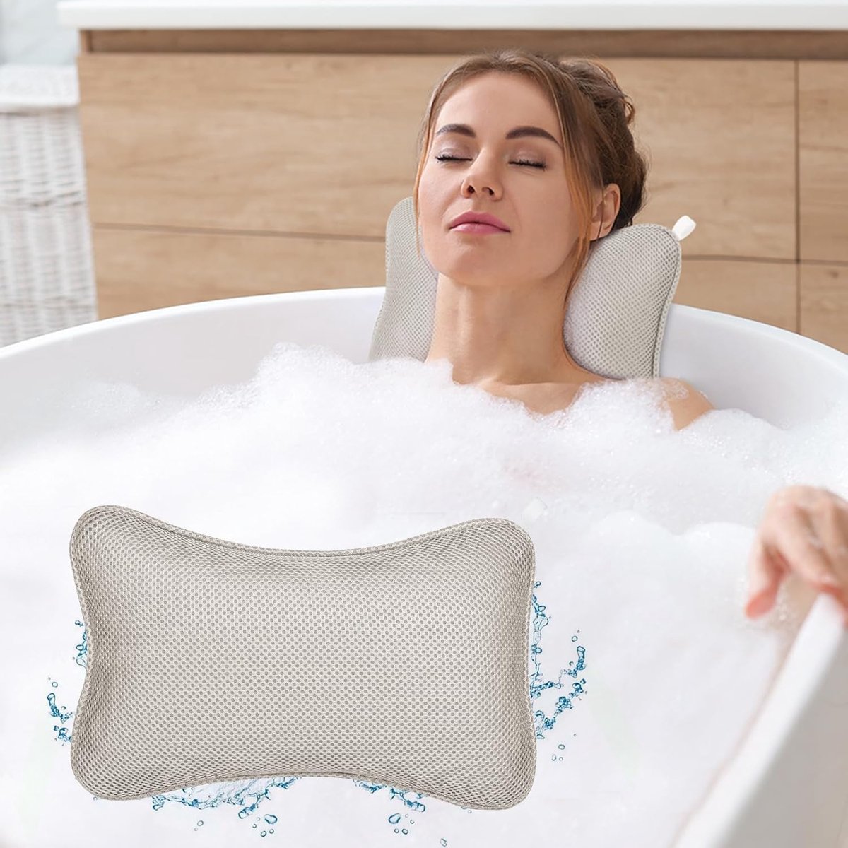 SnelShoppen - Luxe Badkussen Set, 4D Ergonomisch Badkussen met Zuignappen en Badbal, Ademend en Comfortabel voor Thuis Spa en Ontspanning