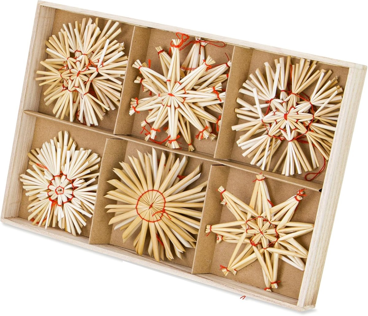 Thijox - Strosterren Kerstboomversiering Set van 24 - Retro Kerstboomhangers in Diverse Kleuren - Ideale Kerstdecoratie voor Feestdagen