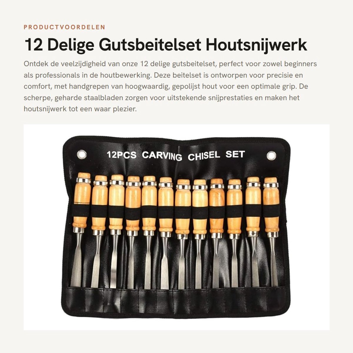 Dailygoods- Beitelset 12 Delig - Houtsnij Gereedschap - Handbeitel - Houtbewerking - Scherp Staal - Oprolbare Hoes - Houtsnijgereedschap