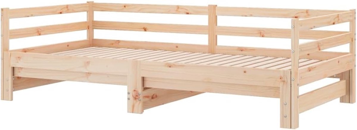 Slaapbank Uitschuifbaar - Zitbank Bed - Gastvrij Ontvangen - Massief Hout - 203 cm - Naturel