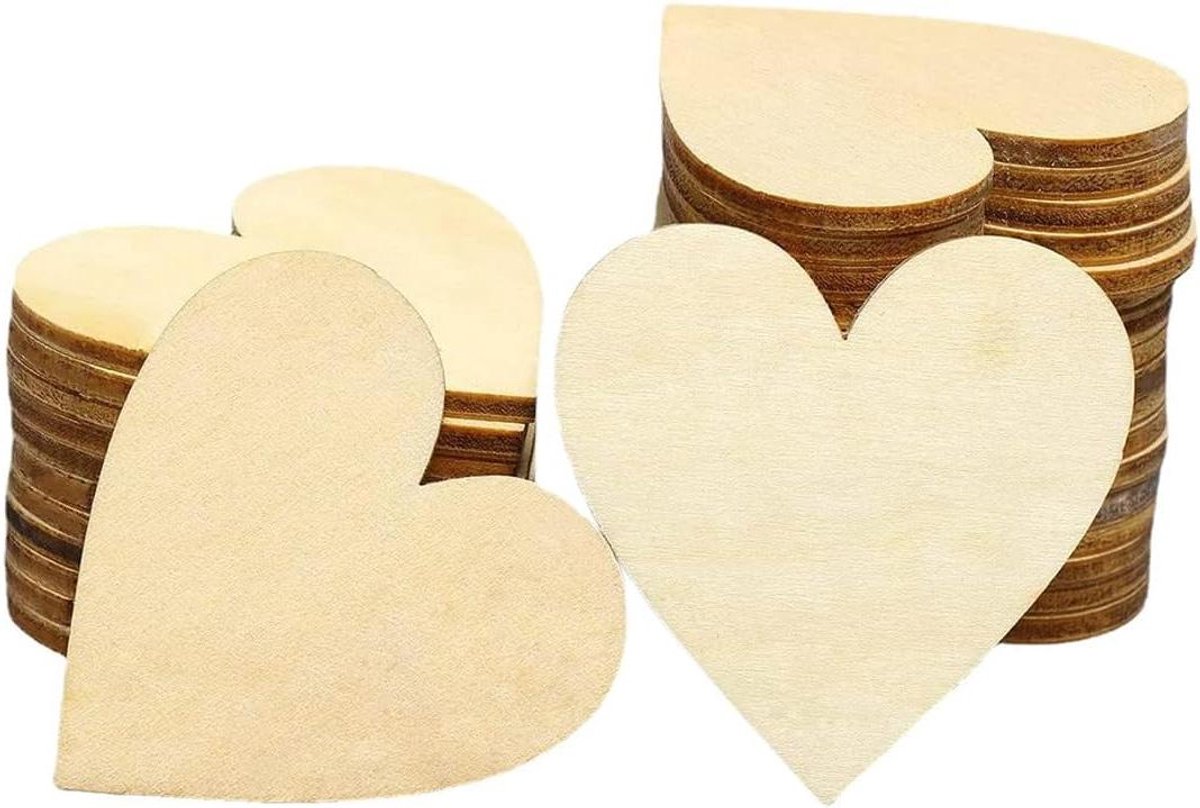 Houten Hartjes - Decoratie Hout - Knutselen Maken - Natuurlijk Materiaal - 50 Stuks - Onbehandeld
