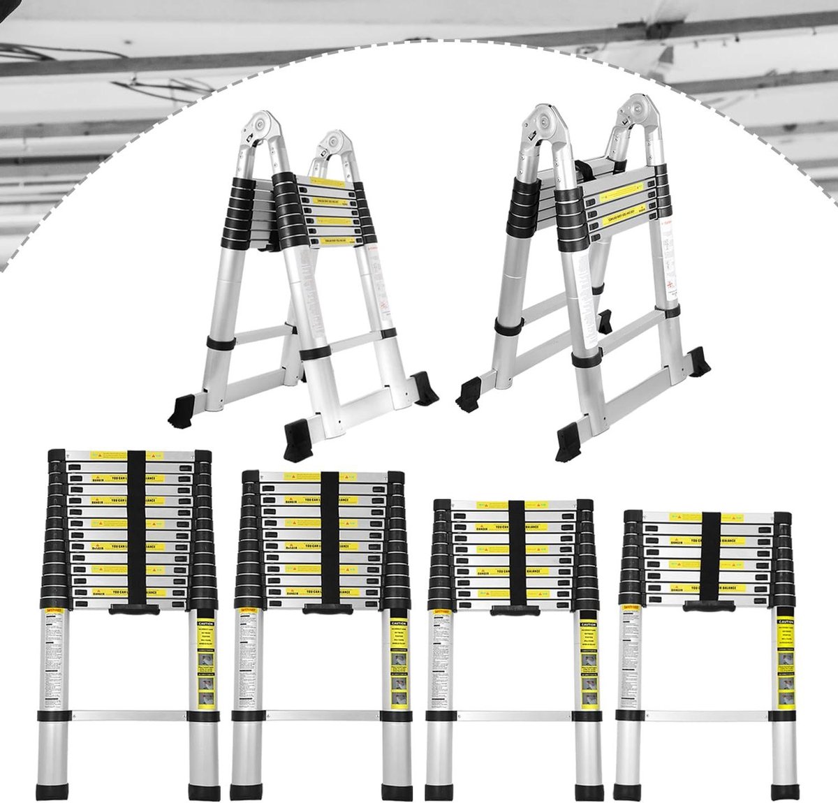 Telescopische Ladder - Vouwladder Aluminium - Veilig Klussen - Inklapbaar Ontwerp - 38 Meter - Zilver