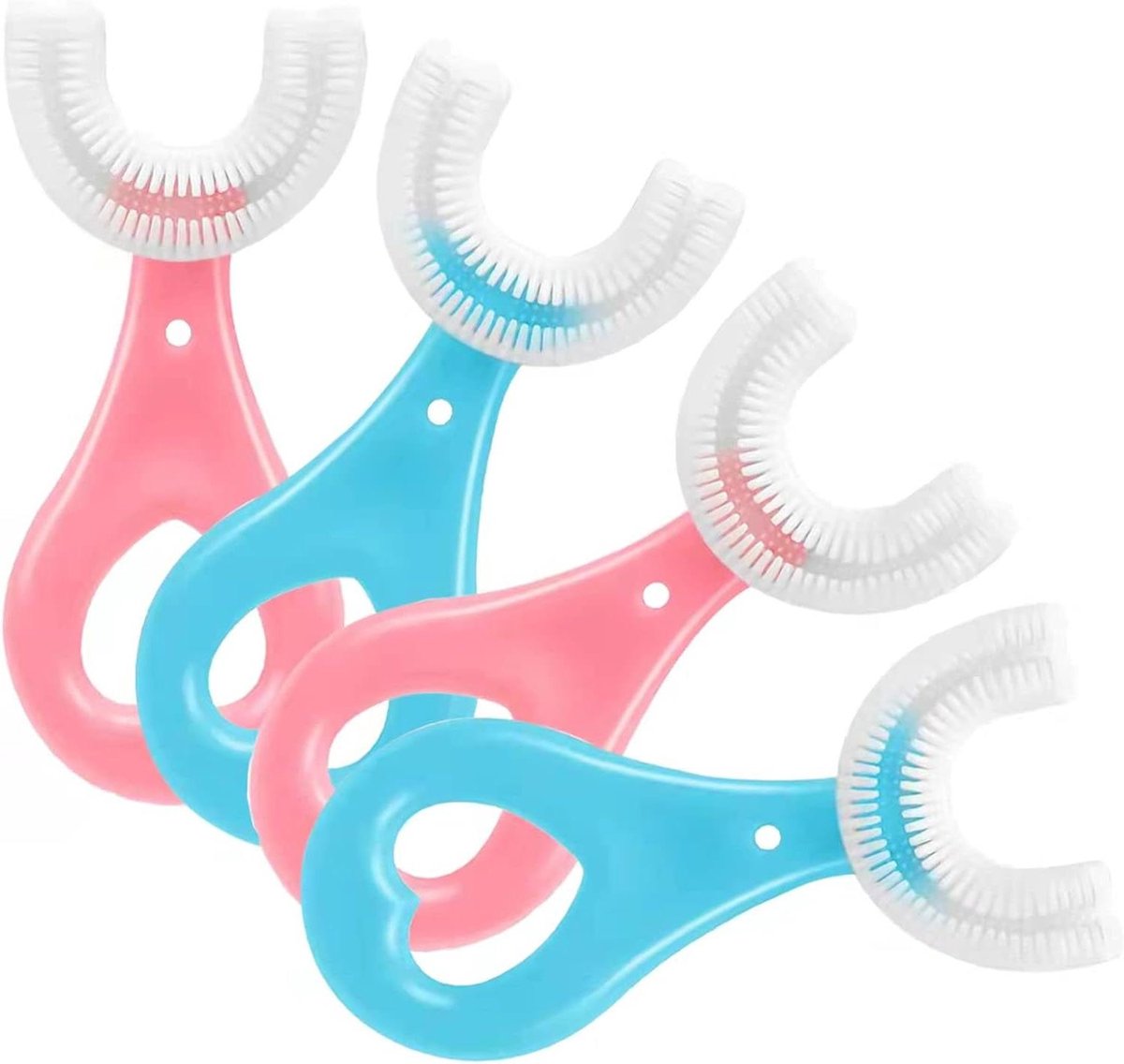 Kinder Tandenborstels - U-vorm borstels - Mondverzorging - 360 graden reiniging - 4 stuks - Blauw en roze