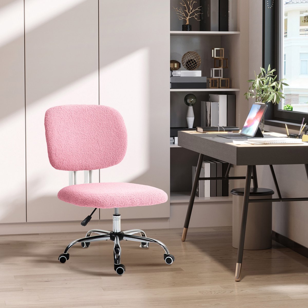 MIVRAY Bureaustoel 48 x 53 x 80-90 cm - Ergonomisch Hoogteverstelbaar En Draaibaar - Voor Thuiswerkplek En Gamerruimte - Polyester Roze