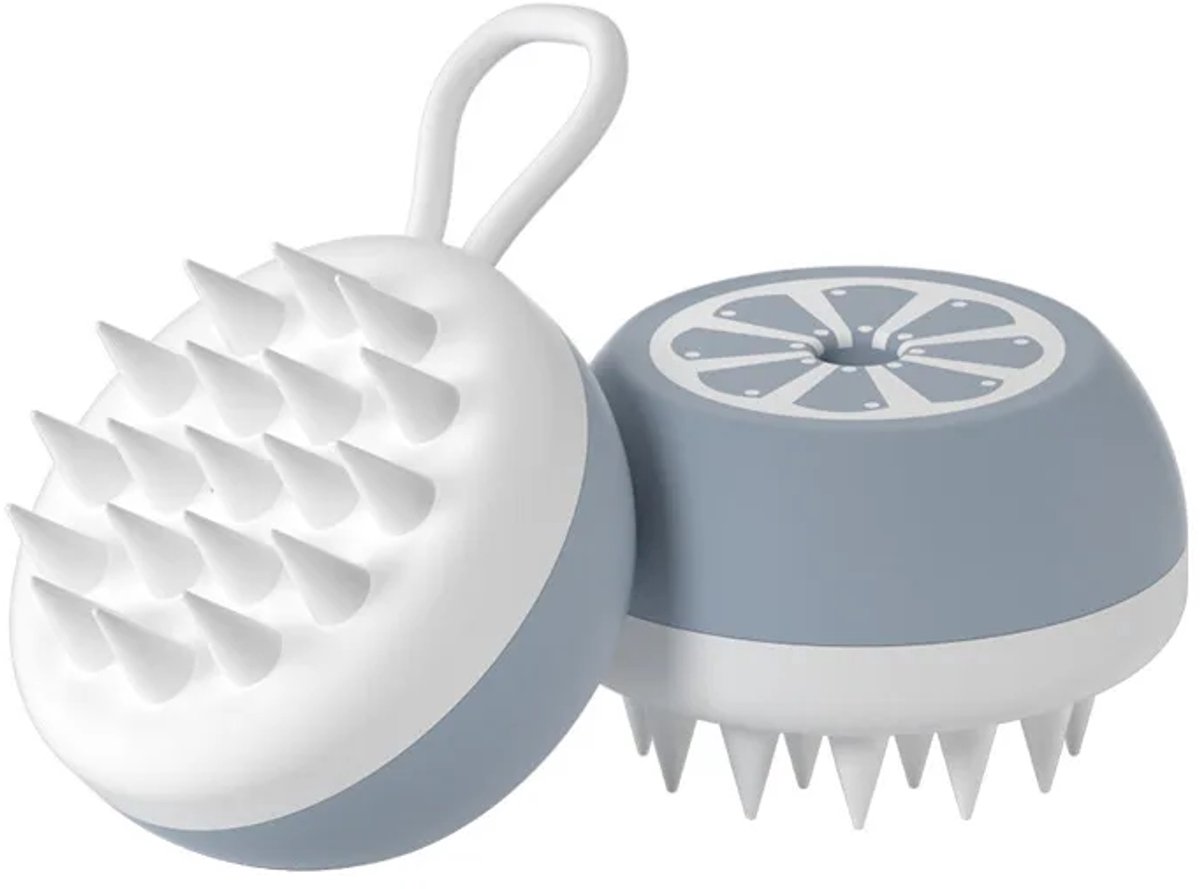 OLOEY Siliconen Shampoo Borstel voor Honden en Katten – Huisdieren Wasborstel met Zeepdispenser – Massageborstel – Nat & Droog - Grijs