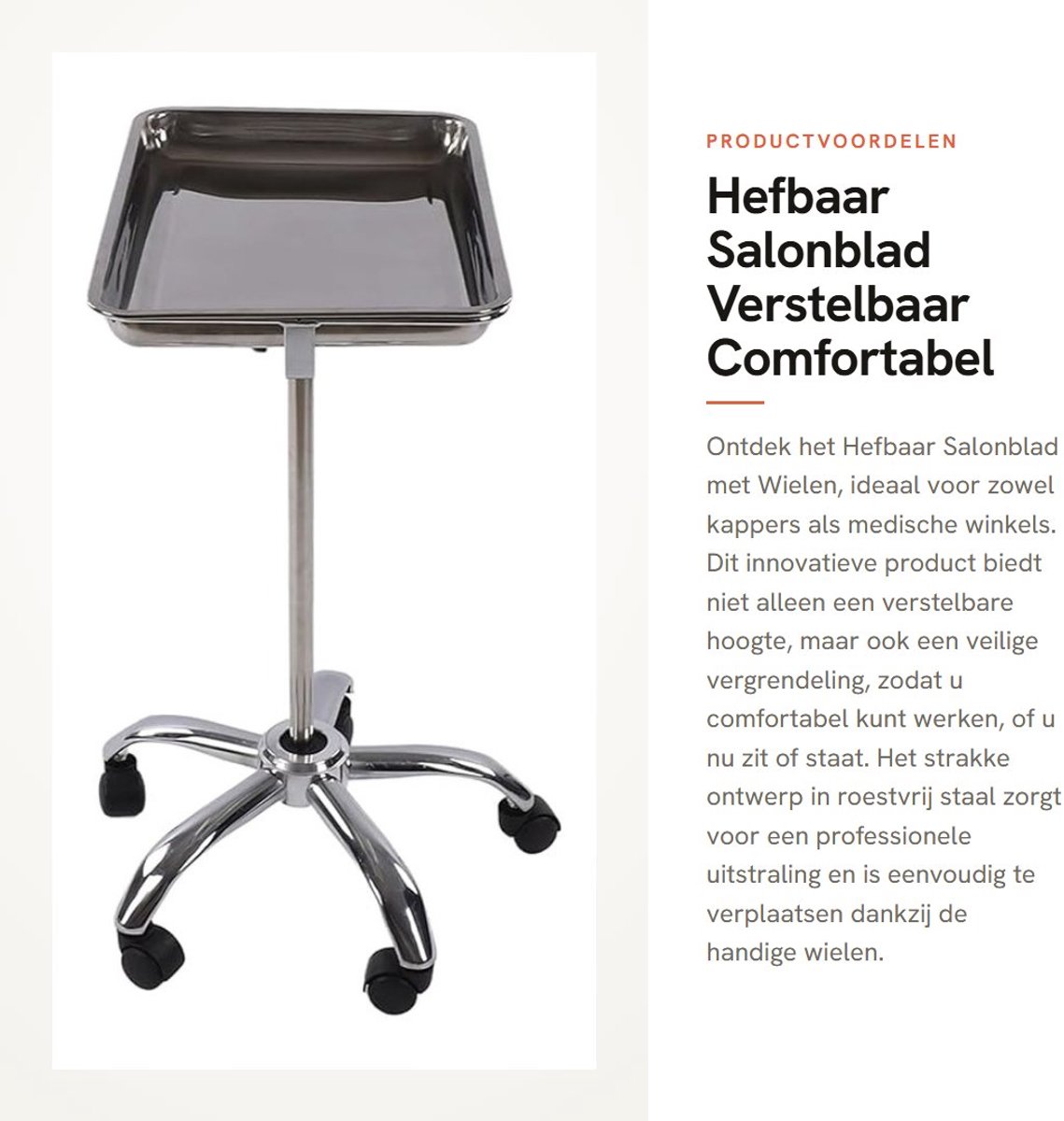 Dailygoods- Salonblad Hefbaar - Verstelbaar - Roestvrij Staal - Wielen - Verplaatsbaar - Stabiele Ondersteuning - Salontrolley