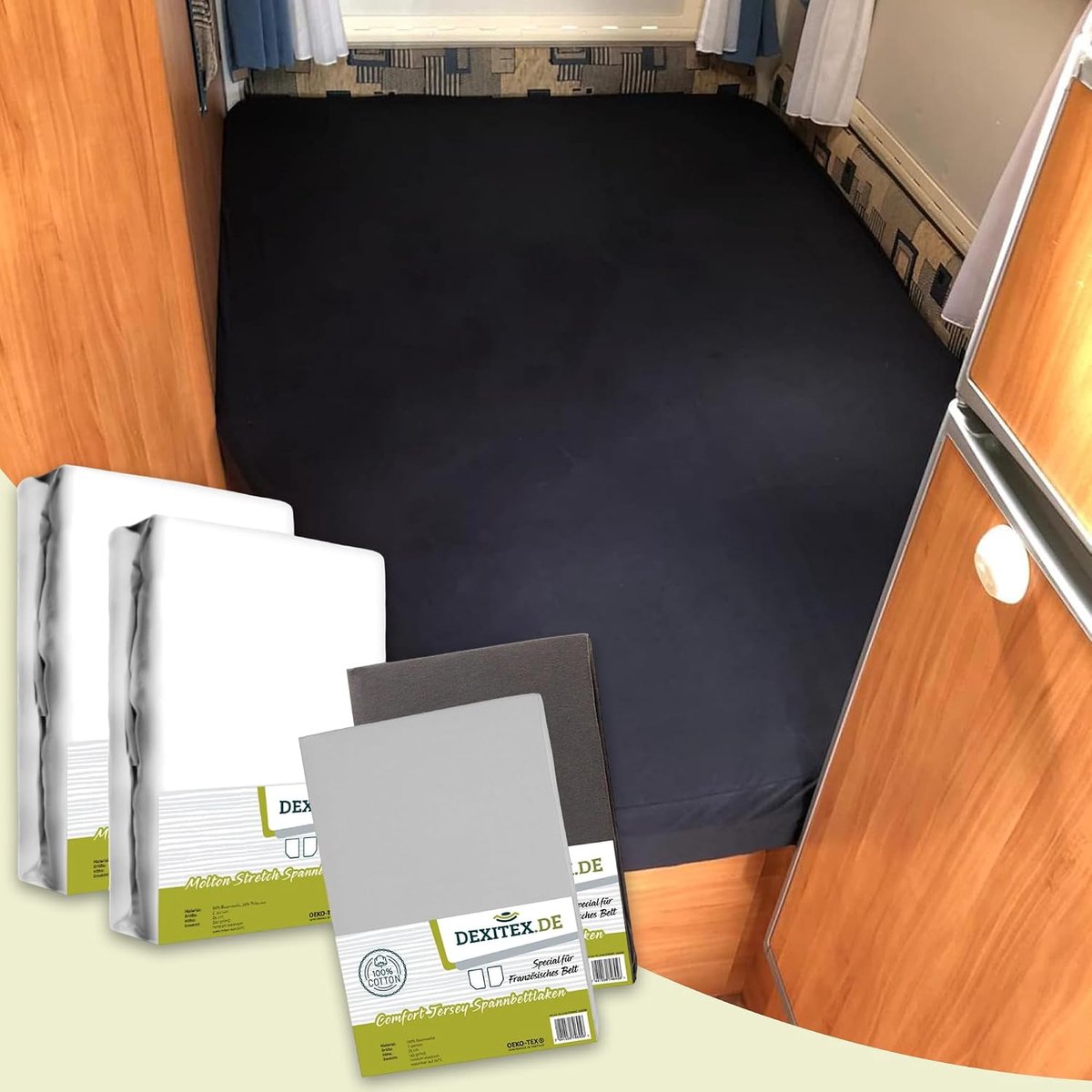 Thijox - Hoeslakenset voor Campers - 2 Hoeslakens (Antraciet + Grijs) + 2 Molton Lakens - 130-160 cm x 200 cm - Oeko-TEX - 100% Katoen - Perfect voor