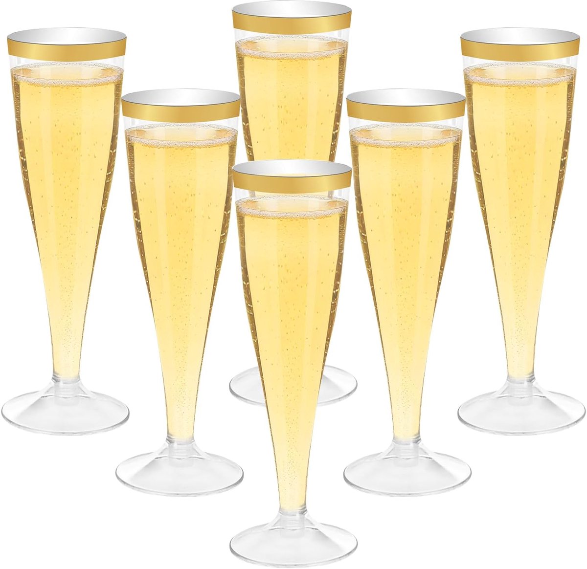 Thijox - 30 Plastic Champagneglazen met Gouden Rand - Herbruikbare Champagnefluiten 130 ml - Onbreekbare Elegante Glazen voor Bruiloften, Tuinfeesten,