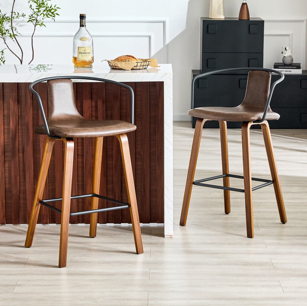STILVORA Barkruk Set Van 2 Met Armleuning En Rugleuning Modern Scandinavisch Voor Keuken Eiland En Barstoel Kunstleer Bruin