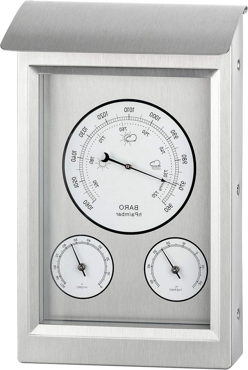Weerstation Analoog - Barometer Thermometer - Binnen Buiten - 3 in 1 - 13.5 x 22.5 cm - Zilver