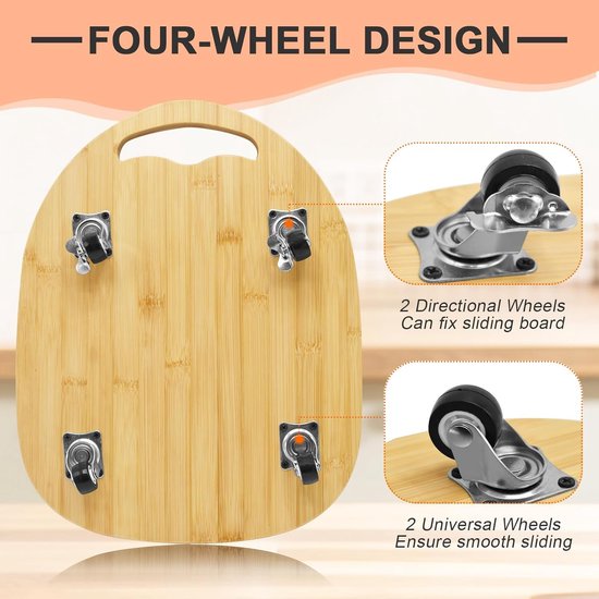 Keukenmachine Plank - Houten Glider - Apparaat Verplaatsen - Met Wielen - 36 cm - Houtkleur — afbeelding 3