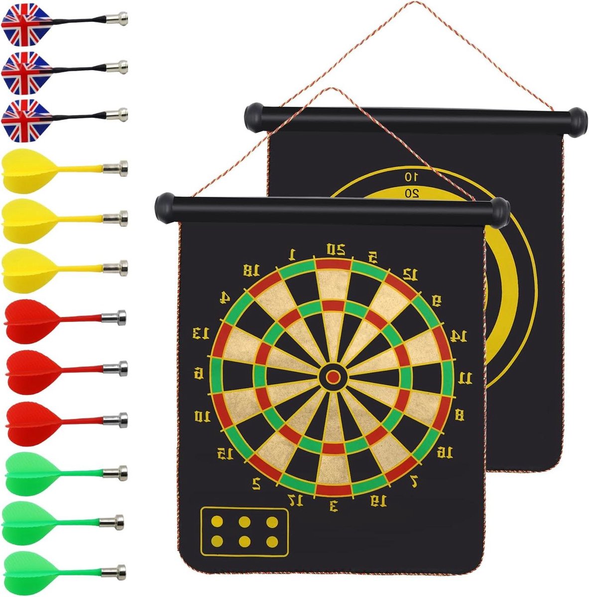 Magnetisch Dartbord - Dubbelzijdig Spel - Gezellig Spelen - Veilige Darts - 38 cm Diameter - Zwart
