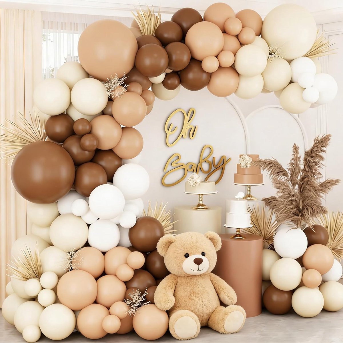 Thijox - Bruine Ballonnenslinger en Ballonnenboogset voor Verjaardagsfeest, Babyshower, Bruiloft en Vrijgezellenfeest - Wit, Bruin en Beige Decoratie