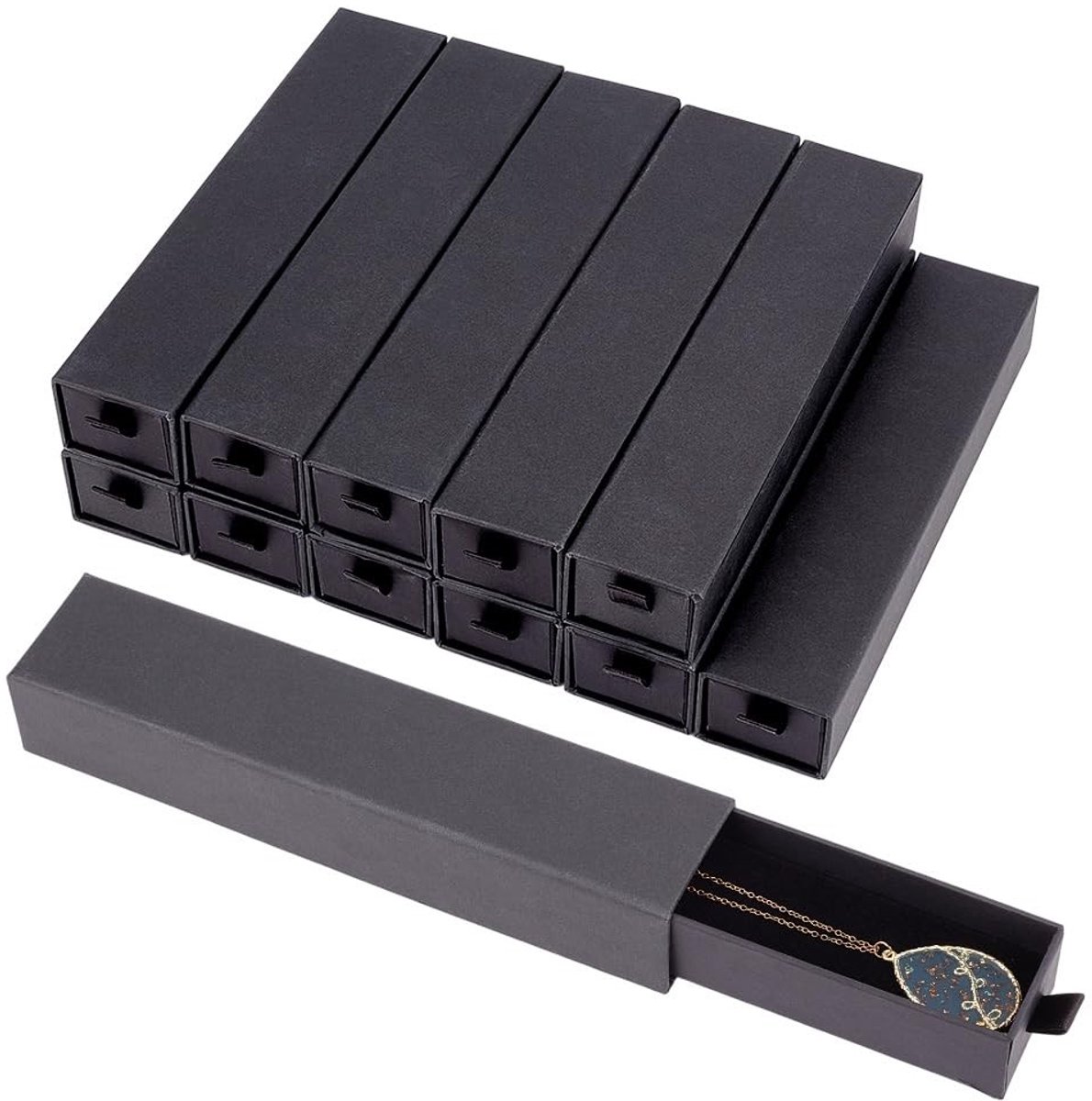 Dailygoods- Sieraden Doos - 16 Stuks - Zwarte Kartonnen Geschenkdoos - 21 x 4,5 x 3,5 cm - Stevig en Duurzaam - Voor Bruiloft/Jubileum