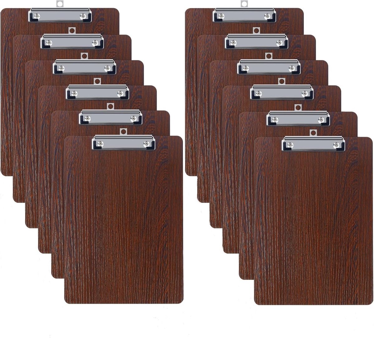 Set van 12 A4 Clipboard van Hout met Lage Profiel Clip en Ophanggat, Ideaal voor School en Kantoor