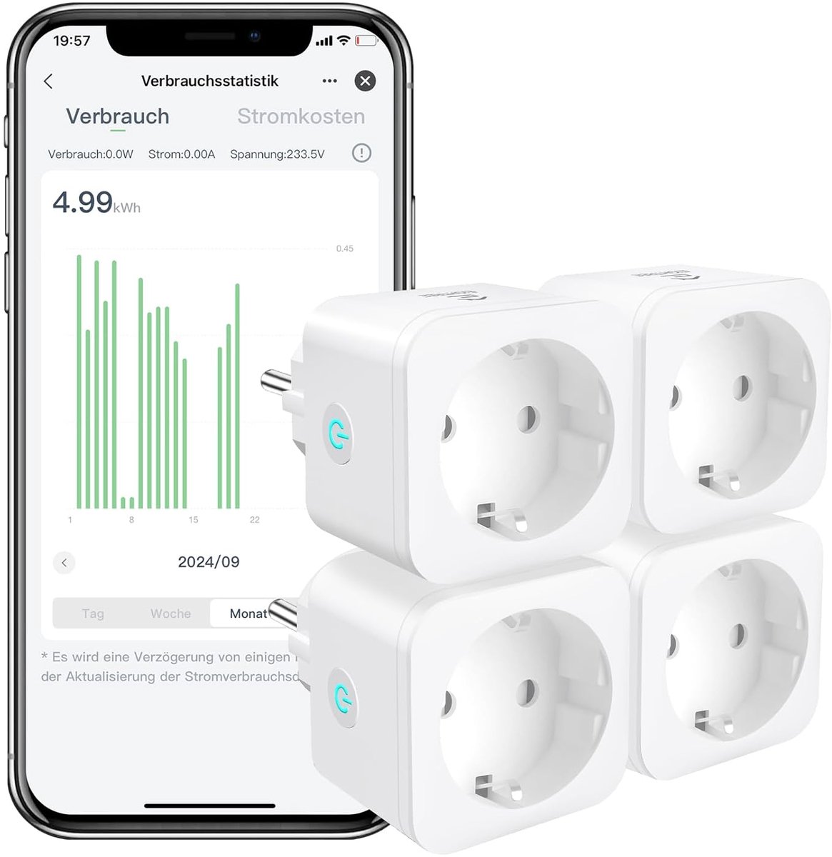 Thijox - 16A 3680W Smart Plug Set van 4 met Stroomverbruikmeter, Timer, Spraakbesturing, Compatibel met Alexa en Google Assistant, 2,4 GHz WiFi voor S