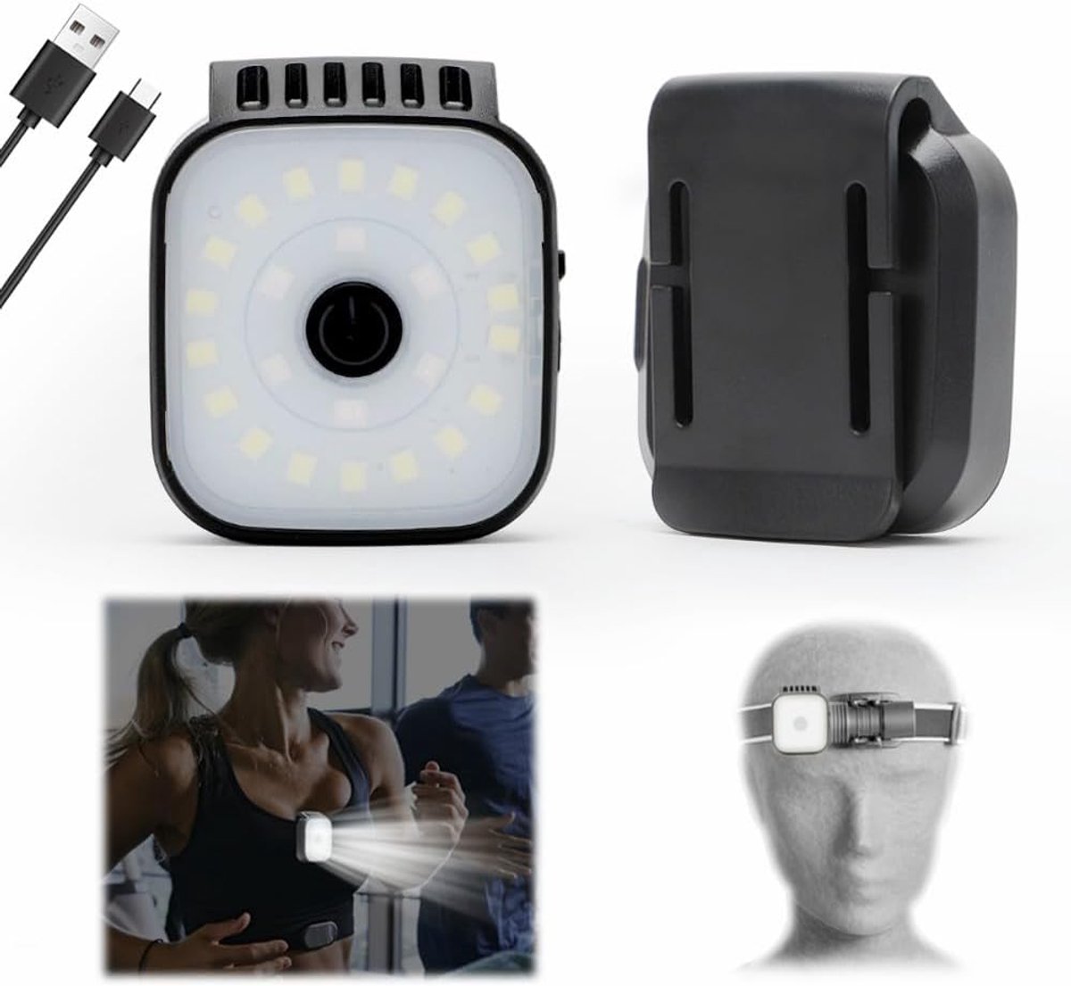 Yuragim LED Clip Light, 2 Pieces Running Light, Small Headlight, USB Rechargeable Flashing Light with 4 Light Modes - ShopVlot