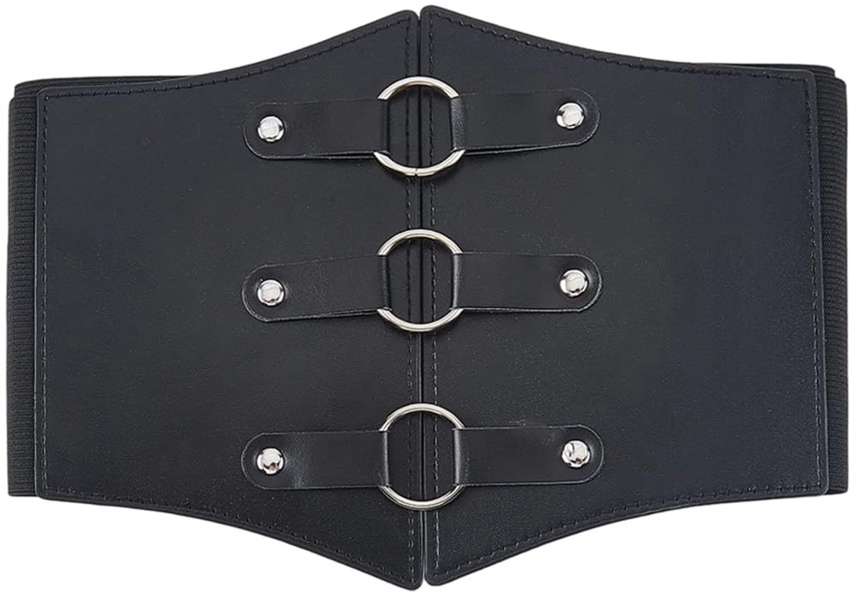 Dailygoods - PU Lederen Vrouwen Brede Corset Riem 17,5 cm Hart Ring Waspie Elastische Band Tailleband Vintage Elastische Bandloze Taille Cincher Riem voor Dagelijks Cosplay Halloween Kostuums