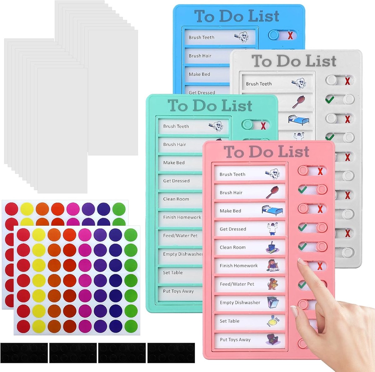 Thijox - To Do List voor Kinderen, Set van 4 Memo-borden, Takenplanner met 20 Verwisselbare Vellen, Ideaal voor Checklist en Tijdmanagement, 20 x 12 c