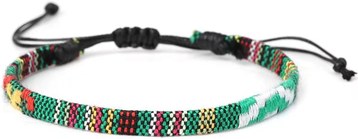 Thijox - Verstelbare Geweven Stretch Armband Unisex - Gevlochten Enkelbandje - Kleurrijk Dun Touw - Katoen - Perfect voor Strand, Feest, Vakantie