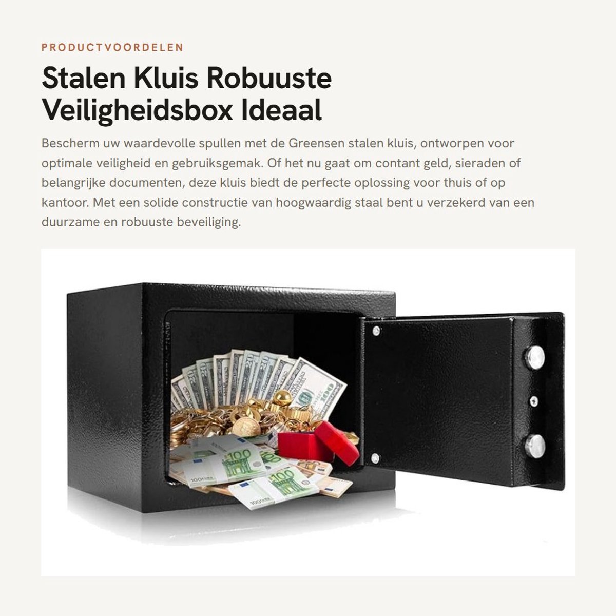 Dailygoods - Stalen Kluis - Robuuste Veiligheidsbox - Ideaal voor Waardevolle Spullen - Veiligheid - Sleutel - Bescherming van waardevolle spullen - G...