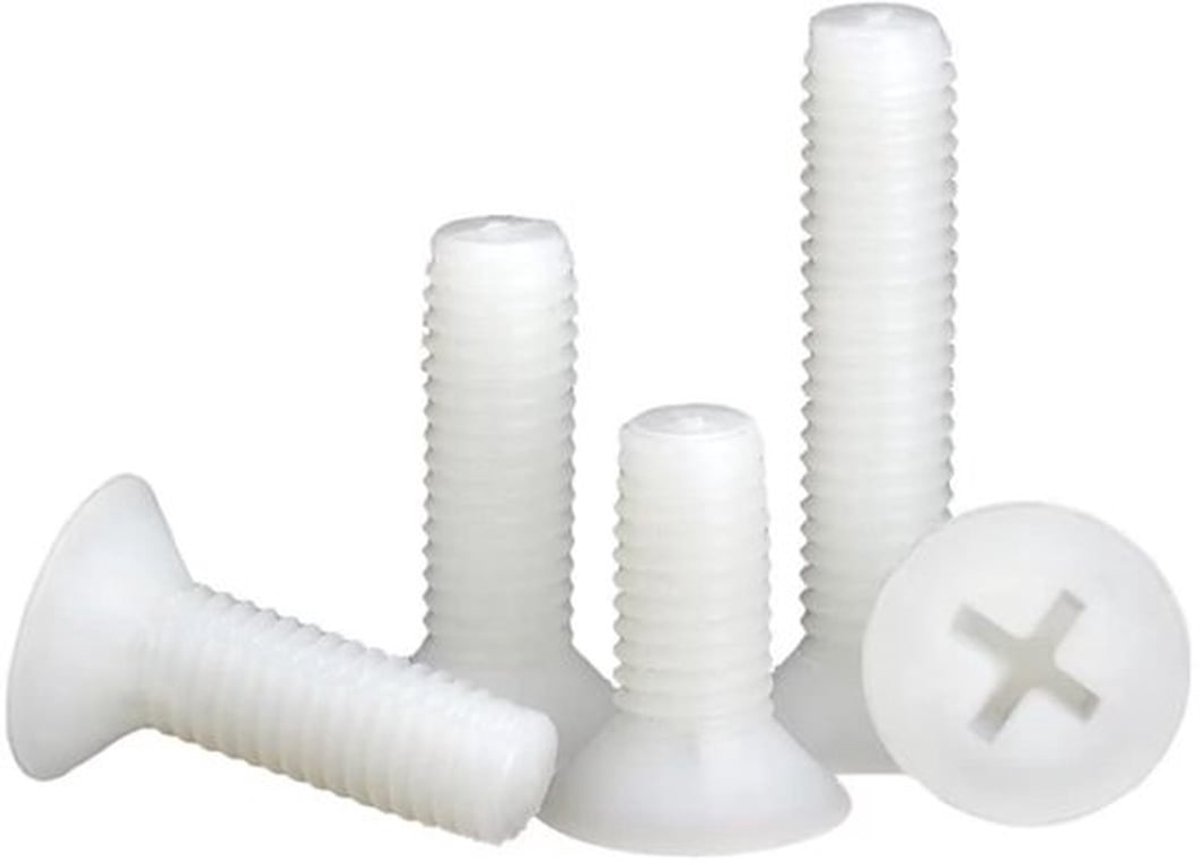 Machineschroeven Hoogwaardig Nylon - Kruiskop/Platte Kop - M8x25mm - 20 Stuks - Lichtgewicht/Niet-magnetisch - Schroefdraaddiameter M2-M12 - Schroeven