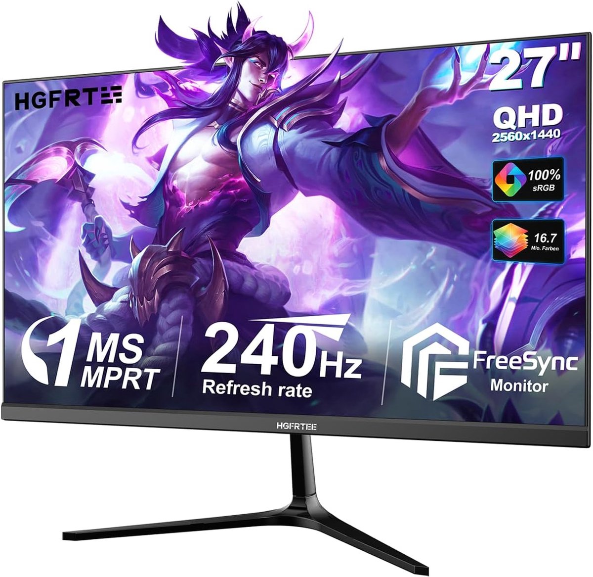SnelShoppen - 2K IPS Computermonitor 27 inch, 240 Hz, 1 ms, Hoogte Verstelbaar, 100% sRGB, AMD FreeSync, 2 x HDMI 2.0 voor Gaming, Fotobewerking en St